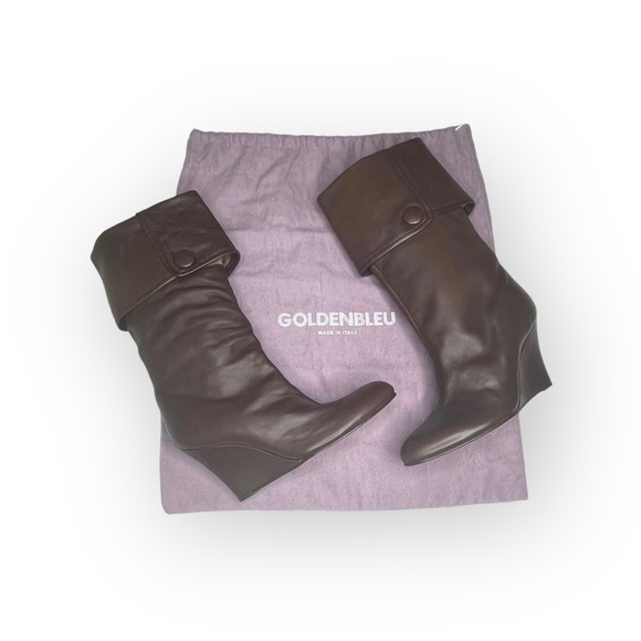 Luxe: new Goldenbleu ♔ Carly Fold Over Wedge Heel Tall Leather Boots ♔ Taupe ♔ - Picture 12 of 16